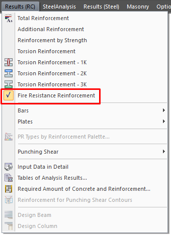 Fig.8. How to display reinforcement selected for fire resistance